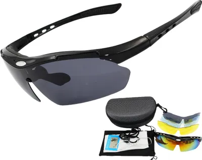 Produktbild von Polarisierte Fahrradbrille mit 5 Wechselgläsern TR90-Rahmen, Schwarz
