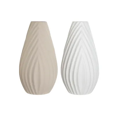 Image de Vase Home ESPRIT Blanc Beige Faïence Style artisanal 24 x 24 x 41 cm (2 pièces)