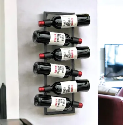 Produktbild von DanDiBo Weinregal Wand Metall Schwarz Flaschenregal Flaschenständer Flaschenhalter für 6 Flaschen Schmal Modern Design