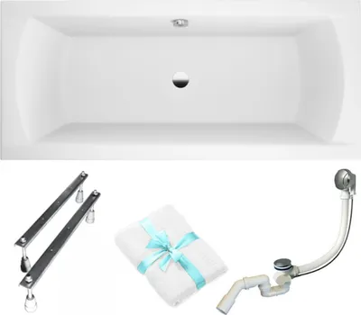 Zdjęcie produktu dla Wanna prostokątna 180x80 Ines z Chromowanym Syfonem 4w1 - Stylowa i Trwała, Idealna do zabudowy, Antybakteryjna Powłoka
