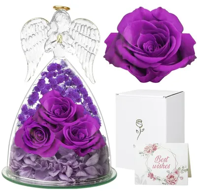 Ewige Rose in Engelsfigur, lila, Geschenk für Frauen, 1 Stück