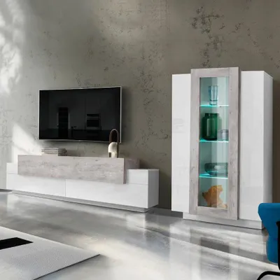 Produktbild von Wohnwand Weiß Grau TV-Schrank Vitrine Corona