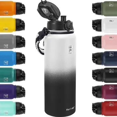 Image de Bouteille d'eau en acier inoxydable 1,2 L, blanc/noir