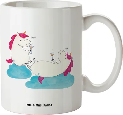 Produktbild von Mr. & Mrs. Panda Große Teetasse Einhorn Sekt - Weiß - Geschenk, Korken, steingut tasse, Freundin, Deko, Party, Teebecher, Pott, Jumbo, Einhörner