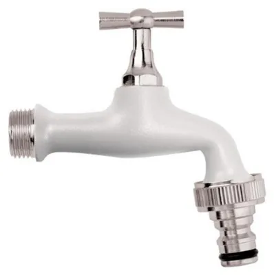 Immagine prodotto di Schläfer 435120 | Rubinetto da Giardino Colorato 1/2" x 3/4" in Ottone, con Portagomma Universale a Innesto Rapido, Rubinetto da Esterno per Fontane, Colore Bianco