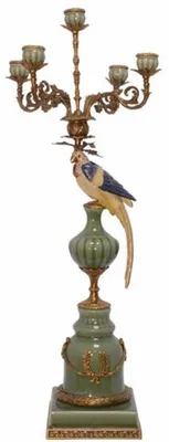Image de Casa Padrino Bougeoir Art Nouveau avec perroquet décoratif Multicolore / Laiton 35,5 x 35,5 x H. 83,5 cm - Accessoires Déco