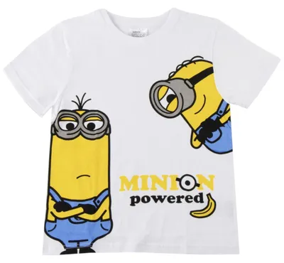 Produktbild von Minions T-Shirt mit 'Minion powered' Schriftzug, 100% Baumwolle, Weiß, Größe 152 cm