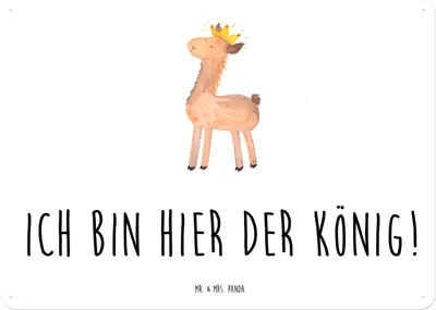 Produktbild von Mr. & Mrs. Panda Blechschild Lama König DIN A4 - Weiß - Geschenk, Papa, Mama, Schild, Freundin, Türschild, Retro, Lamas, tafel, Wandbild