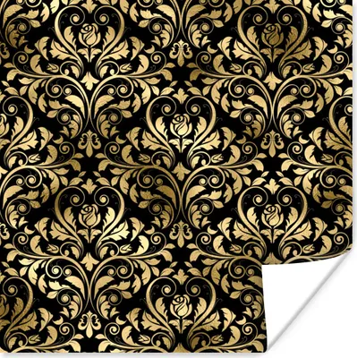 Produktbild von MuchoWow® Poster Muster - Barock - Gold - Schwarz 75x75 cm - Wand Dekoration