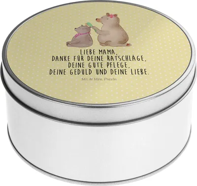 Produktbild von Mr. & Mrs. Panda Metallbox Bär Kind - Gelb Pastell - Geschenk, Muttertag, Mutti, Mama, Kaffeedose, Vorratsdosen, Erinnerungsbox, keksdosen, Bären, Dose, Familie, Bruder