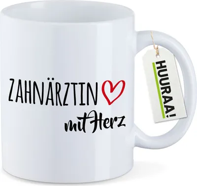 Produktbild von Huuraa Kaffeetasse Zahnärztin mit Herz 330ml Weiß Keramik Kaffeebecher Geschenkidee