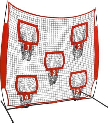 Immagine prodotto di Rete da allenamento per il rugby - Rete da allenamento professionale - 5 tasche di riferimento - 4 picchetti di fissaggio - Per allenamenti all'aperto e al chiuso - Struttura robusta - Rosso