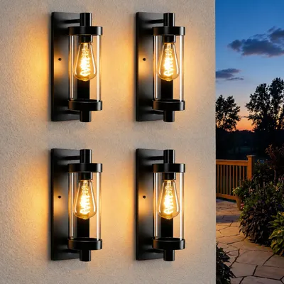 Produktbild von ZMH LED Außenwandleuchten 4er Wandlampe Aussen Wandleuchte Vintage E27 Aussenlampe Schwarz IP65 lampe Flur Wand Hauswand Terrasse Balkon Garten