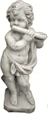 Produktbild von Putte mit Flöte aus Steinguss perfekt für den Garten die Terrasse oder die Einfahrt ist Frostfest Witterungsbeständig und Neu 71cm H, PO-1871