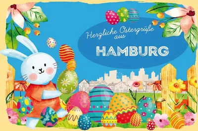 Produktbild von vianmo Holzschild 12x18 cm Ostergrüße HAMBURG