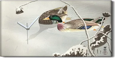 Produktbild von Wanduhr Uhr Wandbild Leinwand 60x30 Malerei Asiatische Tiere Vögel Wasser Kunst - weiße Hände