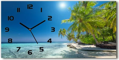 Produktbild von Wanduhr aus Glas – 60x30 cm - Glasbild - Glasuhr - Gehärtetes Glas - schwarze-zeiger - Malediven Strand