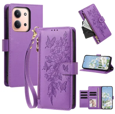 Image de Étui pour Xiaomi Redmi 15C 5G/4G, étui en cuirPolyuréthanede type portefeuille avec compartiments, support pour cartes et dragonne, couleur violet
