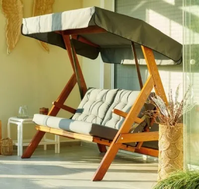 Produktbild von Casa Padrino Luxus Hollywood Schaukel Grün / Braun - Wetterfeste Garten Schaukel mit Sonnendach - Terrassen Möbel - Garten Möbel - Luxus Möbel