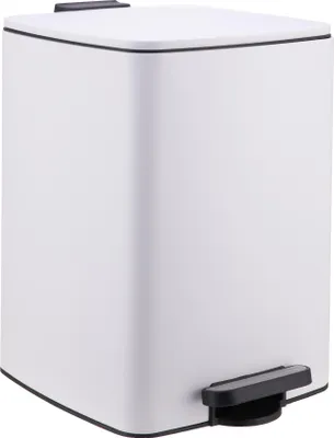 Produktbild von Relaxdays Mülleimer Küche, 20 Liter, Absenkautomatik, entnehmbarer Inneneimer, mattes Metall, eckiger Treteimer, weiß