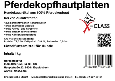 Produktbild von Pferdekopfhautplatten, Naturkauartikel für Hunde, 1kg
