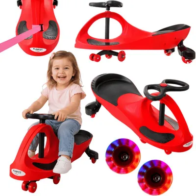 Zdjęcie produktu dla Jeździk grawitacyjny czerwony dla dzieci ciche kauczukowe koła świecące LED FUNFIT KIDS Maksymalne obciążenie 130 kg
