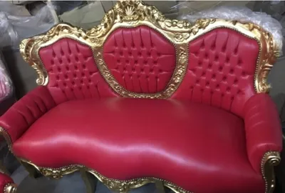 Produktbild von Barocksofa Barock Sofa Armlehne 3 Sitzer Rot Gold Kunstleder Esszimmer Wohnzimmer Büro Flur Klassisch Barock Premium Luxus Modern Retro Royal Antik