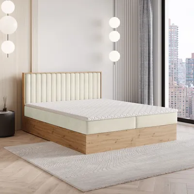 Produktbild von Masseno Boxspringbett VARELI 180x200 cm Komplett-Set mit Bonell Matratze und Topper, Polsterbett mit Bettkästen -Creme, SORO 02