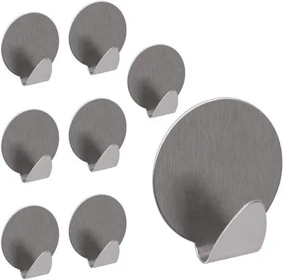 Produktbild von Ibenzoa® Selbstklebende runde Wandhaken, 8er Set - Edelstahl gebürstet, rostfrei & wasserdicht, 37x35x15mm, 3-5 kg Tragkraft, ohne Bohren
