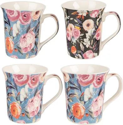 Image de Clayre & Eef Tasse 4er Set 300 ml Blau Rosa Porzellan Blumen