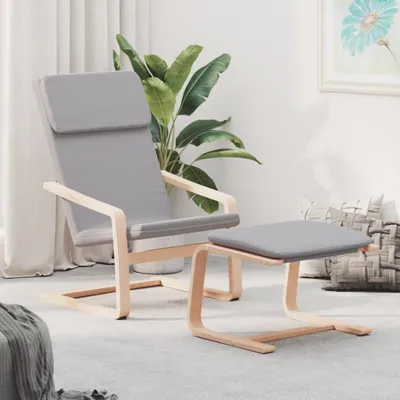 Immagine prodotto di The Living Store Poltrona relax con sgabello in tessuto grigio chiaro
