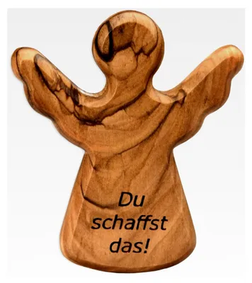 Produktbild von Schutzengel aus Olivenholz - Handgefertigte Engel-Figur aus Bethlehem - Glücksbringer - (Du schaffst das) - (1 Stück)