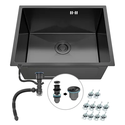 Obrázek produktu pro ANW HOME Dřez 47 x 45 cm, kuchyňský dřez pro vestavbu s 1 vanou, grafit PVD, nano-povlak, tloušťka 3,0 + 1 mm, se sifonem