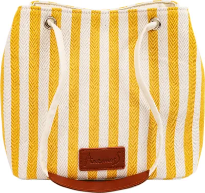 Produktbild von Anemoss Tragetasche, Damen-Shopper, Crossbody-Reisetasche, Die Tragetasche, Geschenke für Frauen und Mädchen, Hand- und Schultertasche, Eimerförmige Einkaufstasche, Gelb Gestreift.