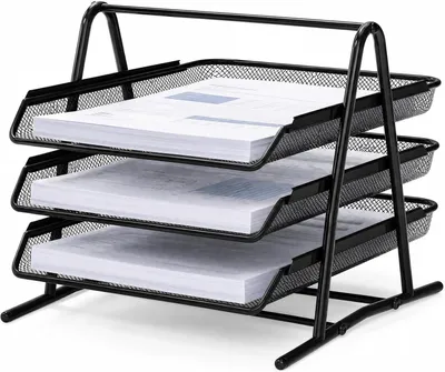 Imagen del producto de Soporte de documentos metálico, color , con 3 compartimentos, formato A4, para oficina y hogar