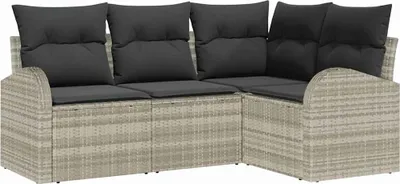 Image de Ensemble de canapés de jardin vidaXL, 4 pièces, gris clair, en polyrotin