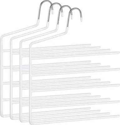 Immagine prodotto di In And OutdoorMatch Appendiabiti salvaspazio Demarcus - set di 4 - appendini multipli - estremità aperta - antiscivolo - per 5 paia di pantaloni ciascuno - per jeans - asciugamani - sciarpe - bianco