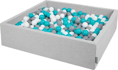 Immagine prodotto di KiddyMoon 120x30cm/1000 palline ∅ 7cm Piscina a secco quadrata con palline Certificata  EU, Grigio chiaro: Grigio-Bianco-Turchese