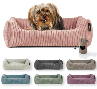 Produktbild von Rohrschneider Hundebett waschbar für kleine und mittelgroße Hunde mit Hundekissen Cord inkl. Gassibeutel, Farbe:powder rosa 55cm, Muster:Cordstoff breit