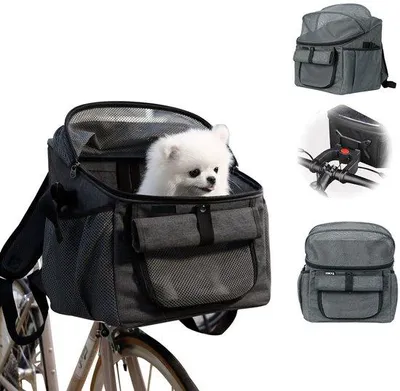 Productafbeelding van Hondenmand Fiets Voorkant Grijs - Comfortabele Hondenmand voor Fiets, Ondersteuning voor Huisdieren, Duurzaam Materiaal, Geschikt voor K