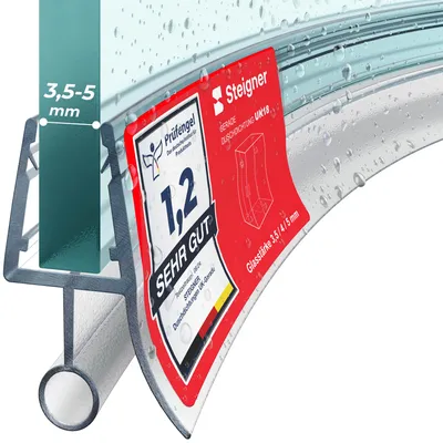 Produktbild von STEIGNER Duschtürdichtung gebogen UK18 40 cm (1 Stk.) Transparent - Duschdichtung für Runddusche oder Duschkabine Viertelkreis mit Duschtür 3,5-5 mm - Perfekte Passform, Wasserdicht, Einfache Montage