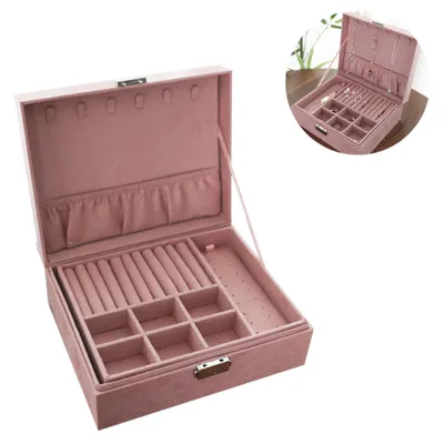 Produktbild von Schmuck Kästchen Organizer für Frauen, Zwei Schicht Schmuck Display Aufbewahrung Koffer mit Halskette Kleiderbügel und herausnehmbaren Trennwand für Ohrringe Armbänder Ringe Uhren