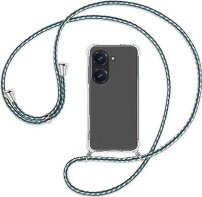 Produktbild von Handykette Backcover-Schutzhülle mit Band (Metall silberfarben) für Asus Zenfone 9 / Zenfone 10 (5.9'') - grün/blau/weiß
