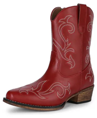 Produktbild von DREAM PAIRS Damen Cowboystiefel Western Ankle Boots,Rot-Pu,39