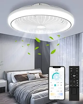 Produktbild von LED-Deckenleuchten, 65 W Lüfterbeleuchtung Fernbedienung, Ruhe & App, 3000-6500 K, 6 Geschwindigkeiten Speicherfunktion Lampe Wohnzimmer, Esszimmer