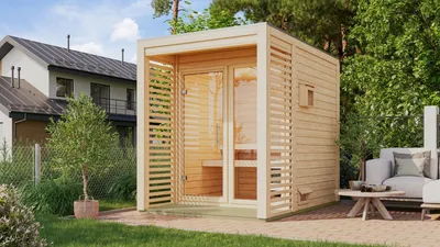 Produktbild von Karibu Saunahaus Außensauna Gartensauna Angkor 1 unbehandelt ohne Zubehör 38mm Massivholz 191x276x232 cm