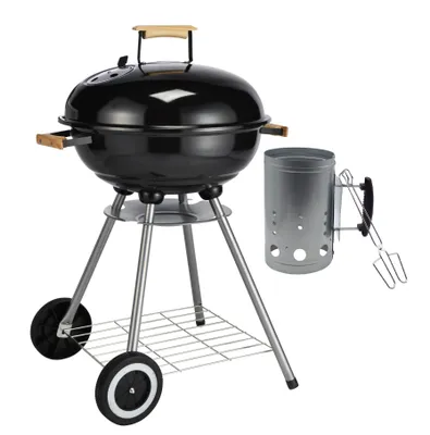 Produktbild von Kugelgrill Holzkohlegrill Ø 43 cm für Garten, Terrasse und Camping - Grill + Set (Anzündkamin, Grillzange)
