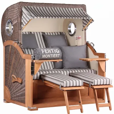 Produktbild von Strandkorb Baltikum Teak PE Grey 2,5 Sitzer Volllieger mit Bullaugen