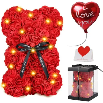Produktbild von Rosenbär 25cm Rot mit Geschenkbox und Liebeskarte