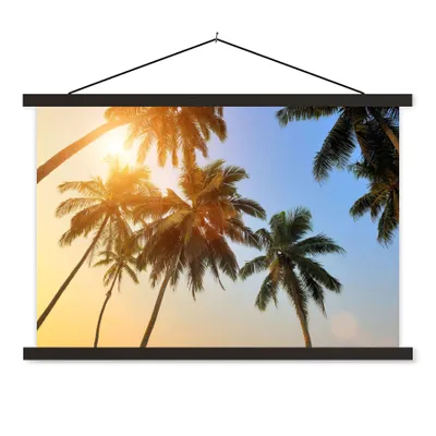 Produktbild von MuchoWow® Textilposter Palme - Sonne - Sommer - Tropisch 90x60 cm mit schwarzem Rahmen - Aufhängungssatz